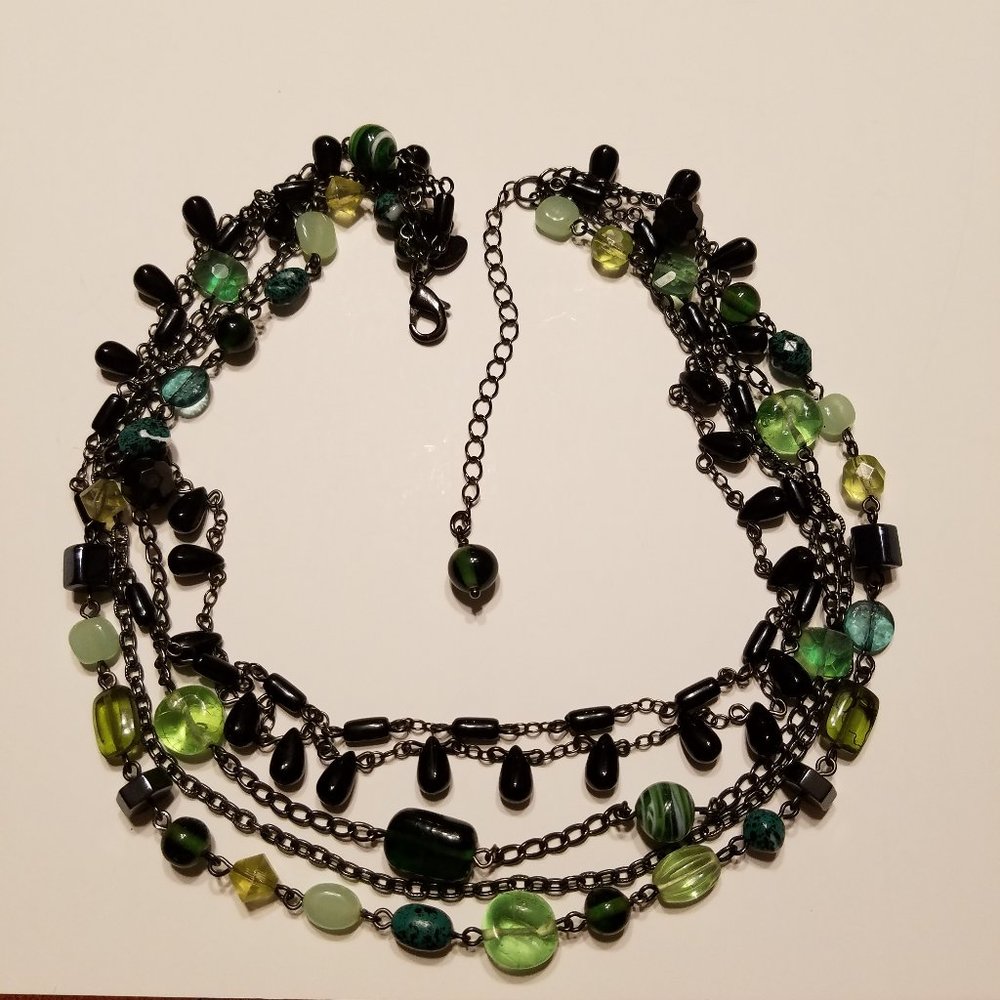 Lia Sophia green and black multi strand necklace
